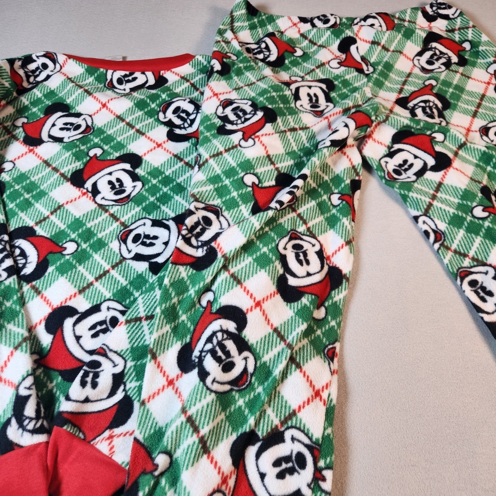 Disney Green Plaid Mickey Mouse Holiday Pajama Set with Red Trim - Picture 5 of 7